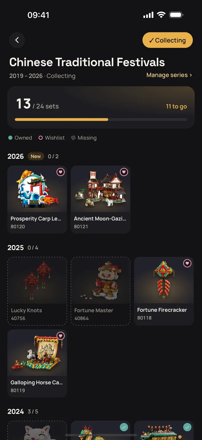A theme gallery showing 13 of 24 sets collected